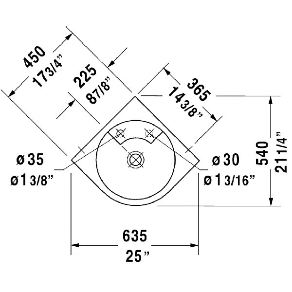 Duravit Architec Ceramic 25" Corner Bathroom Sink with Overflow